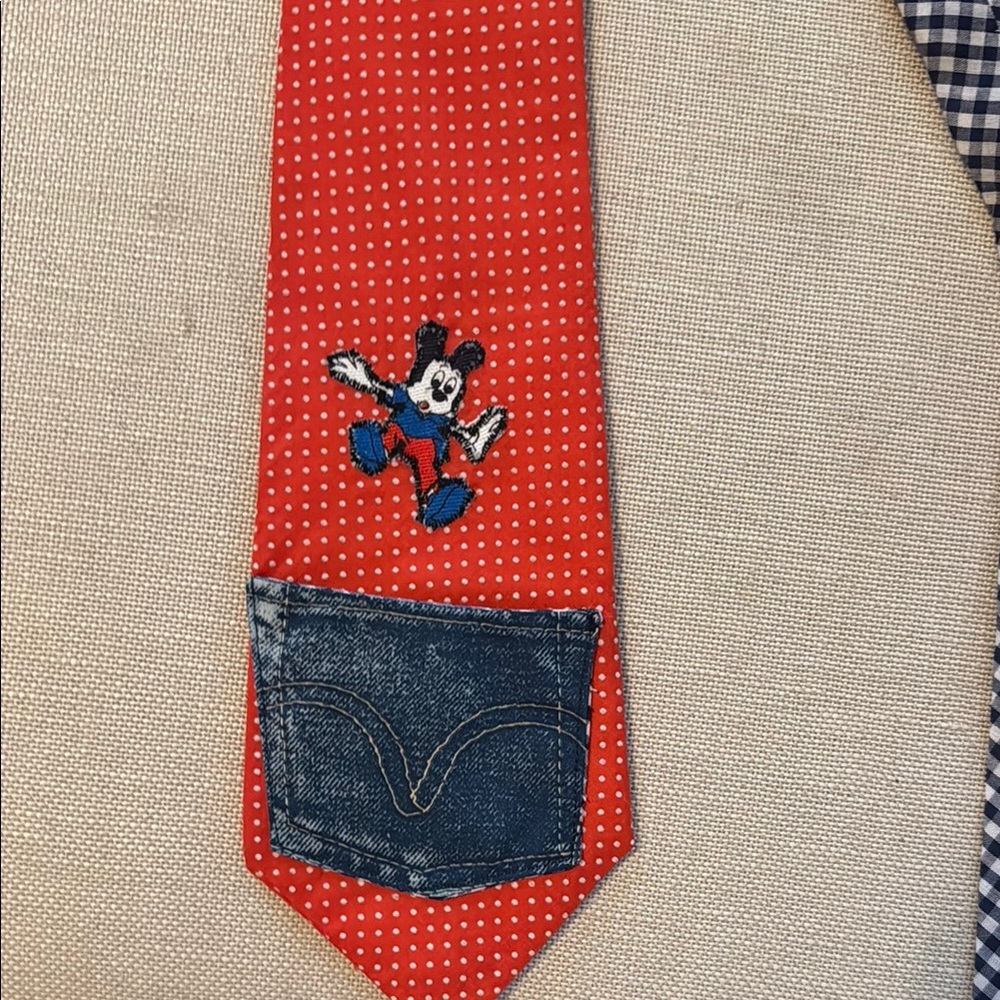 Handmade Red Polka Dot Tie with Mickey Mouse
